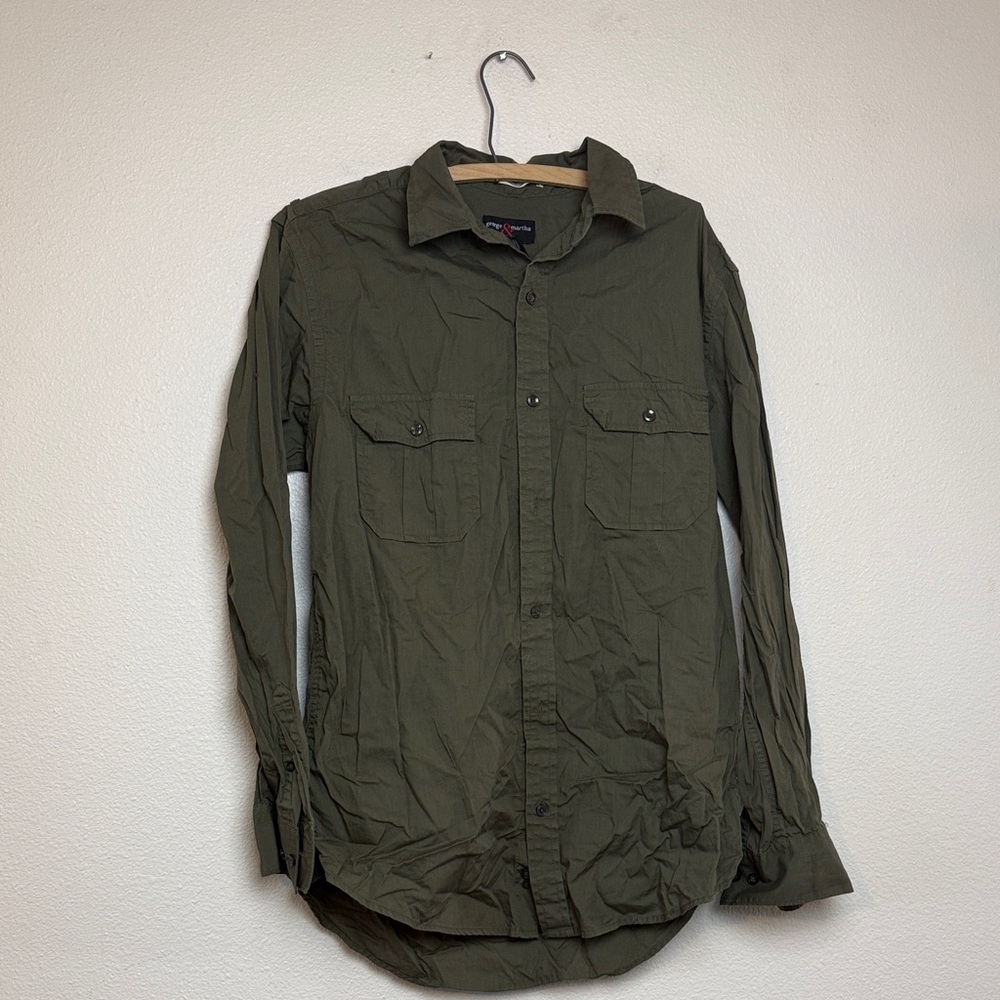 Men's Olive Green Casual Button Down Shirt